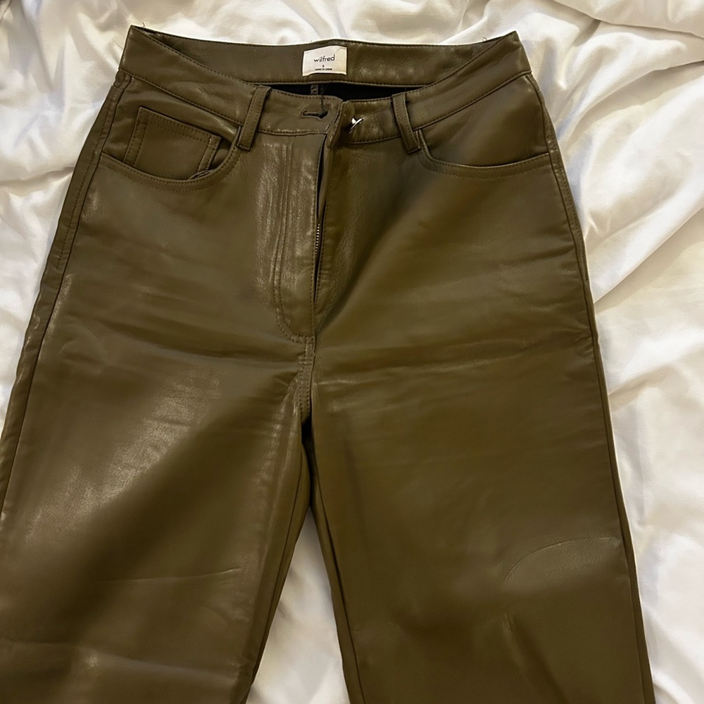 Aritzia Wilfred Khaki Leather Pants (never worn!)